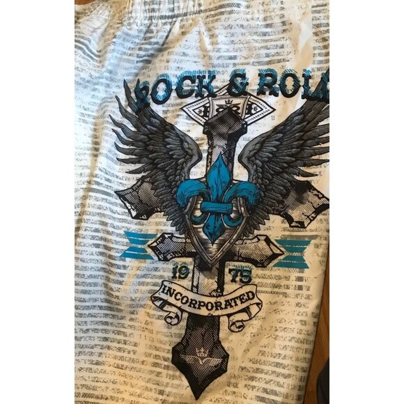 Urban Vintage Mens Swim Trunks Rock & Roll  XL White Gray Blue - Picture 3 of 7